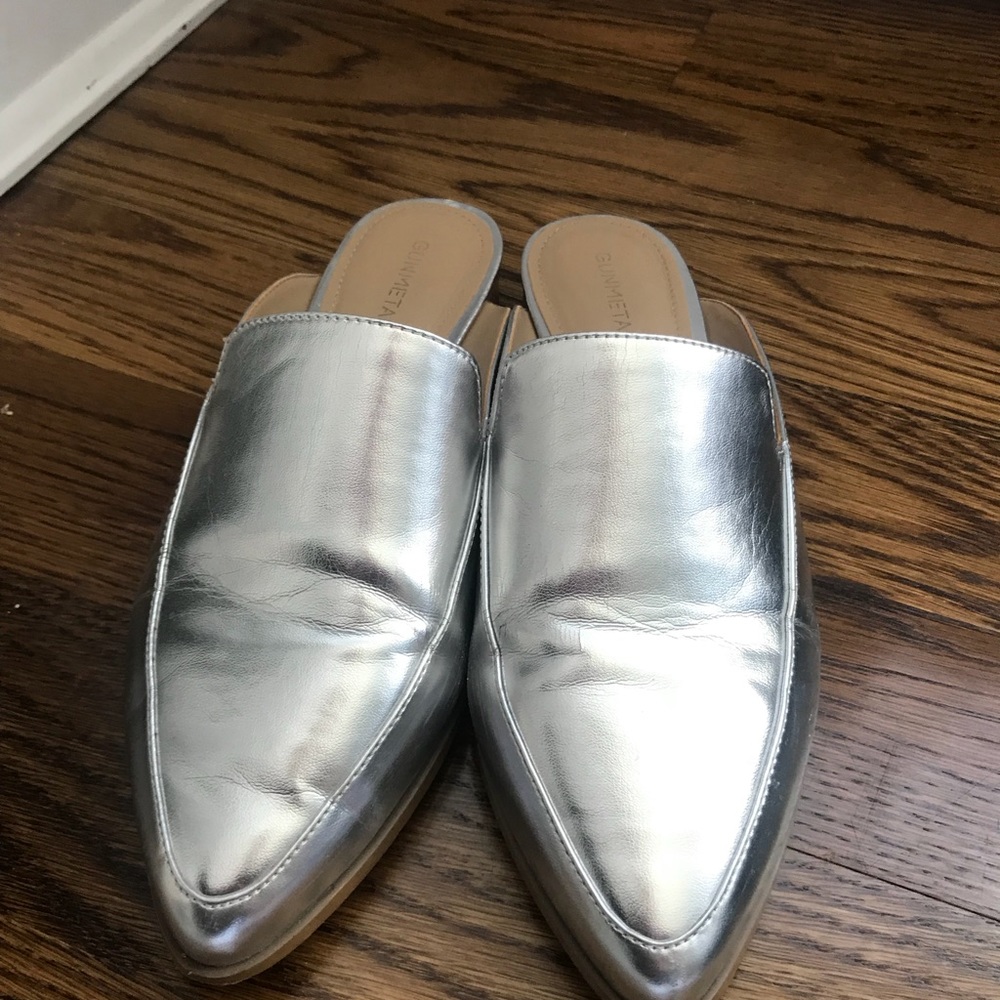 Gunmetal silver mules